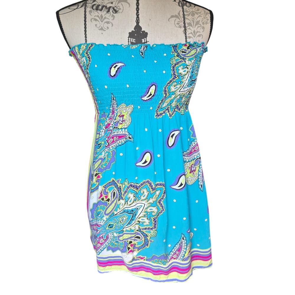 Y2k Paisley Sleeveless Babydoll Top Blue Mascara Size M